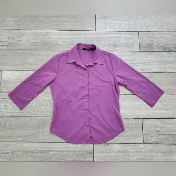 vintage At Last women's cotton blend silky glossy pinkish purple classic shirt M - Picture 1 of 6